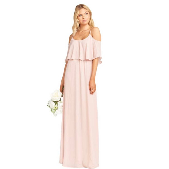 Show Me Your MuMu Caitlin Ruffle Maxi Dress Dusty Blush Crisp Large NWT - Picture 2 of 11